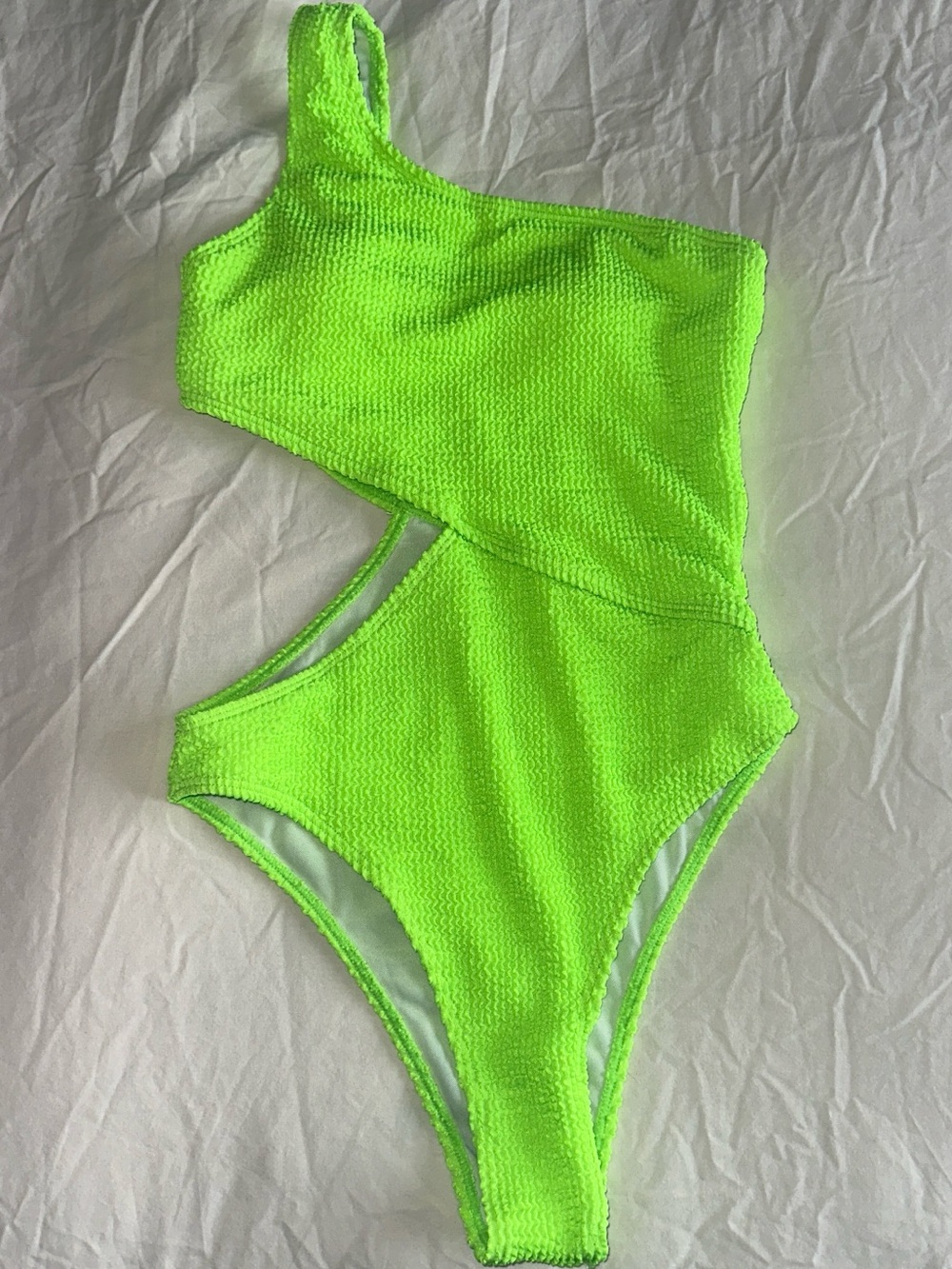 SHEIN Neon Green One-Shoulder Cutout One-Piece Swimsuit